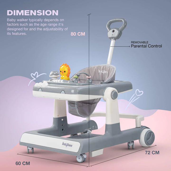 KIDZON Zeni 3 IN 1 Baby Walker for Kids, Activity Kids Walker with Parental Push Handle & 3 Height Adjustable, Walker for Baby with Musical Toy Bar & Stopper, Walker Baby 6-18 Months Boys Girls