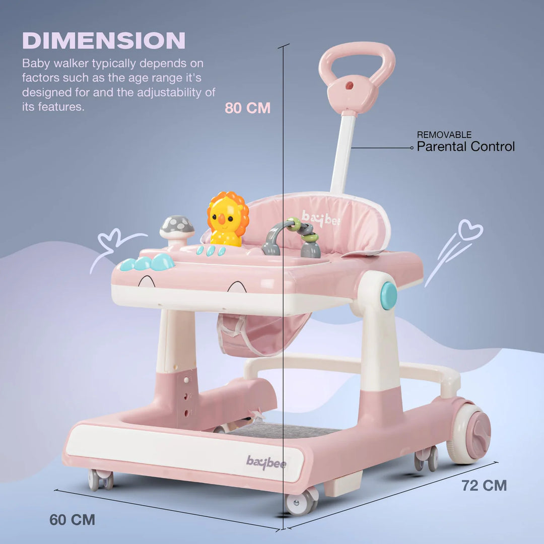 KIDZON Zeni 3 IN 1 Baby Walker for Kids, Activity Kids Walker with Parental Push Handle & 3 Height Adjustable, Walker for Baby with Musical Toy Bar & Stopper, Walker Baby 6-18 Months Boys Girls