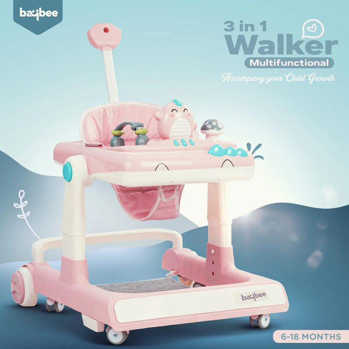 KIDZON Flix 3 IN 1 Baby Walker for Kids, Activity Kids Walker with Parental Push Handle & 3 Height Adjustable, Walker for Baby with Musical Toy Bar & Stopper, Walker Baby 6-18 Months Boys Girls