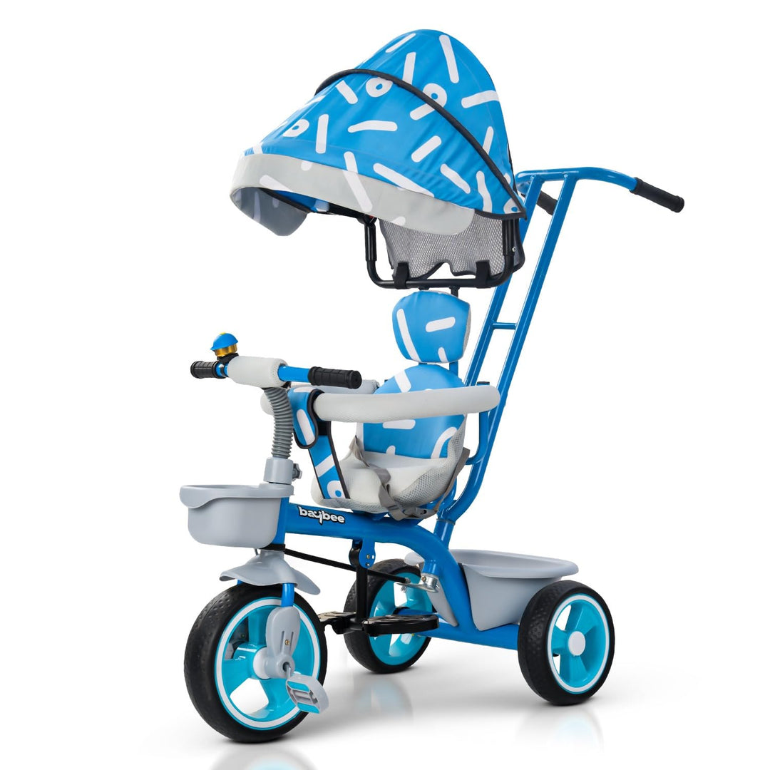 Trico 2 in 1 Baby Tricycles for Kids, Plug N Play Tricycle with Parental Handle, Canopy, & Safety Belt