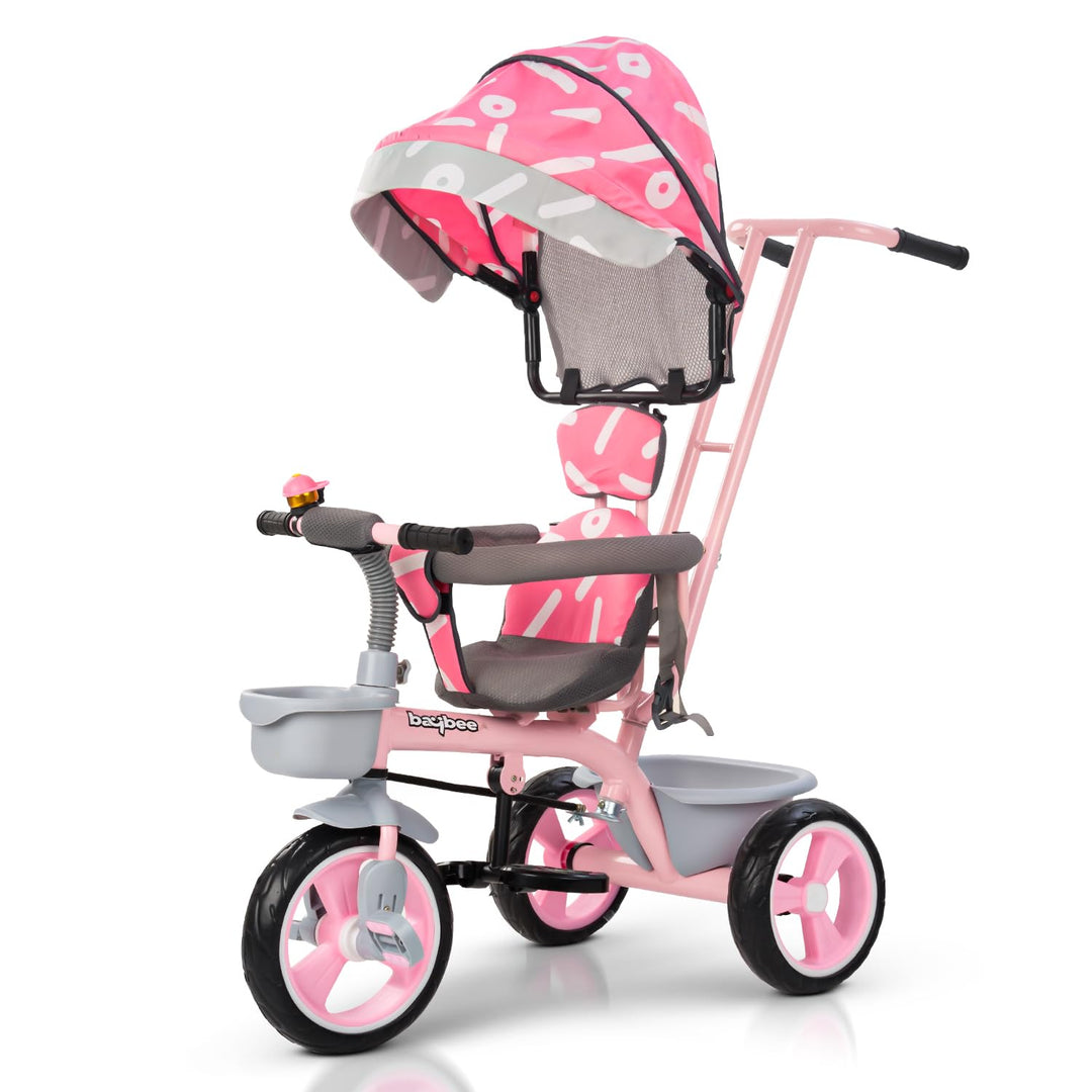 Trico 2 in 1 Baby Tricycles for Kids, Plug N Play Tricycle with Parental Handle, Canopy, & Safety Belt