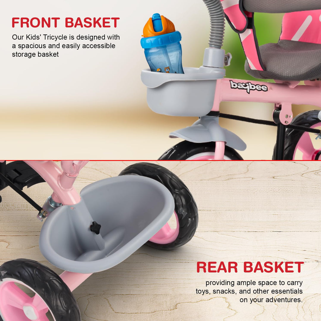 Trico 2 in 1 Baby Tricycles for Kids, Plug N Play Tricycle with Parental Handle, Canopy, & Safety Belt