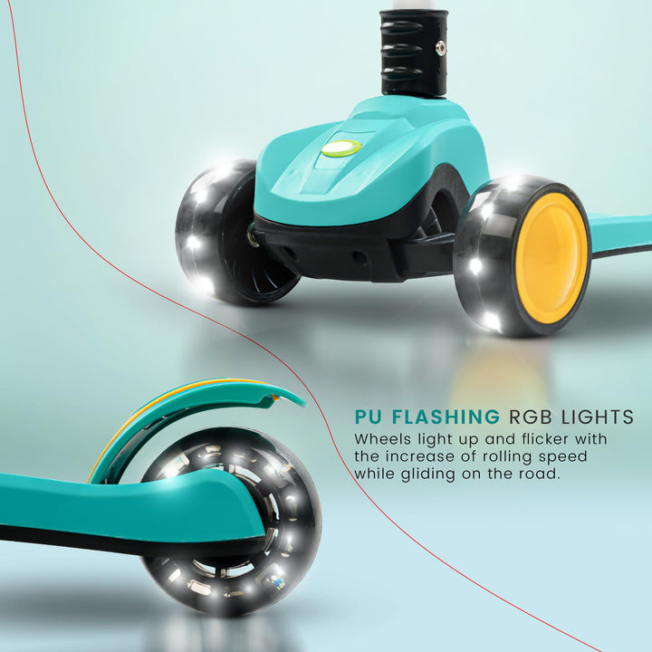 Phantom Skate Scooter for Kids, Foaldble 3 Wheel Kids Scooter with 3 Height Adjustable & Music | Kick Scooter with LED PU Wheels & Deck | Runner Scooter for Kids 2 to 10 Years Boy Girl