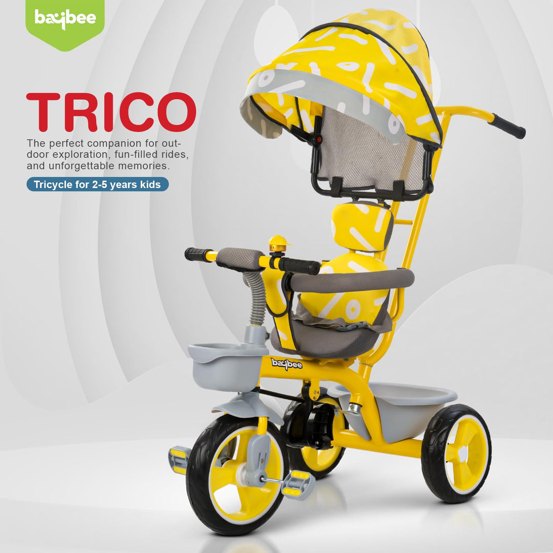 Trico 2 in 1 Baby Tricycles for Kids, Plug N Play Tricycle with Parental Handle, Canopy, & Safety Belt