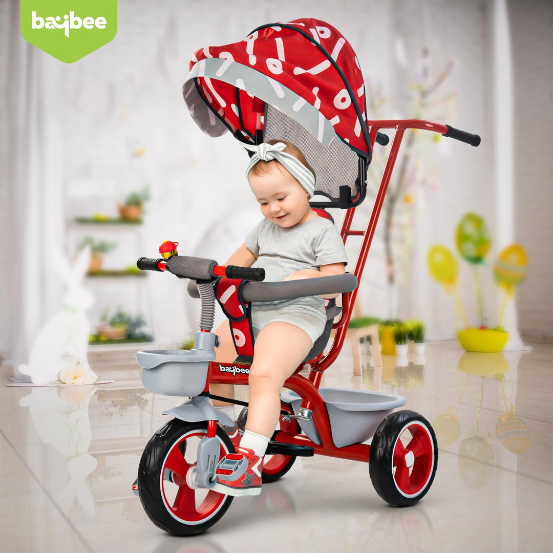 Trico 2 in 1 Baby Tricycles for Kids, Plug N Play Tricycle with Parental Handle, Canopy, & Safety Belt