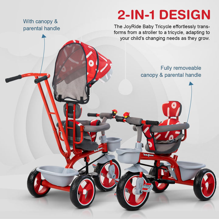 Trico 2 in 1 Baby Tricycles for Kids, Plug N Play Tricycle with Parental Handle, Canopy, & Safety Belt