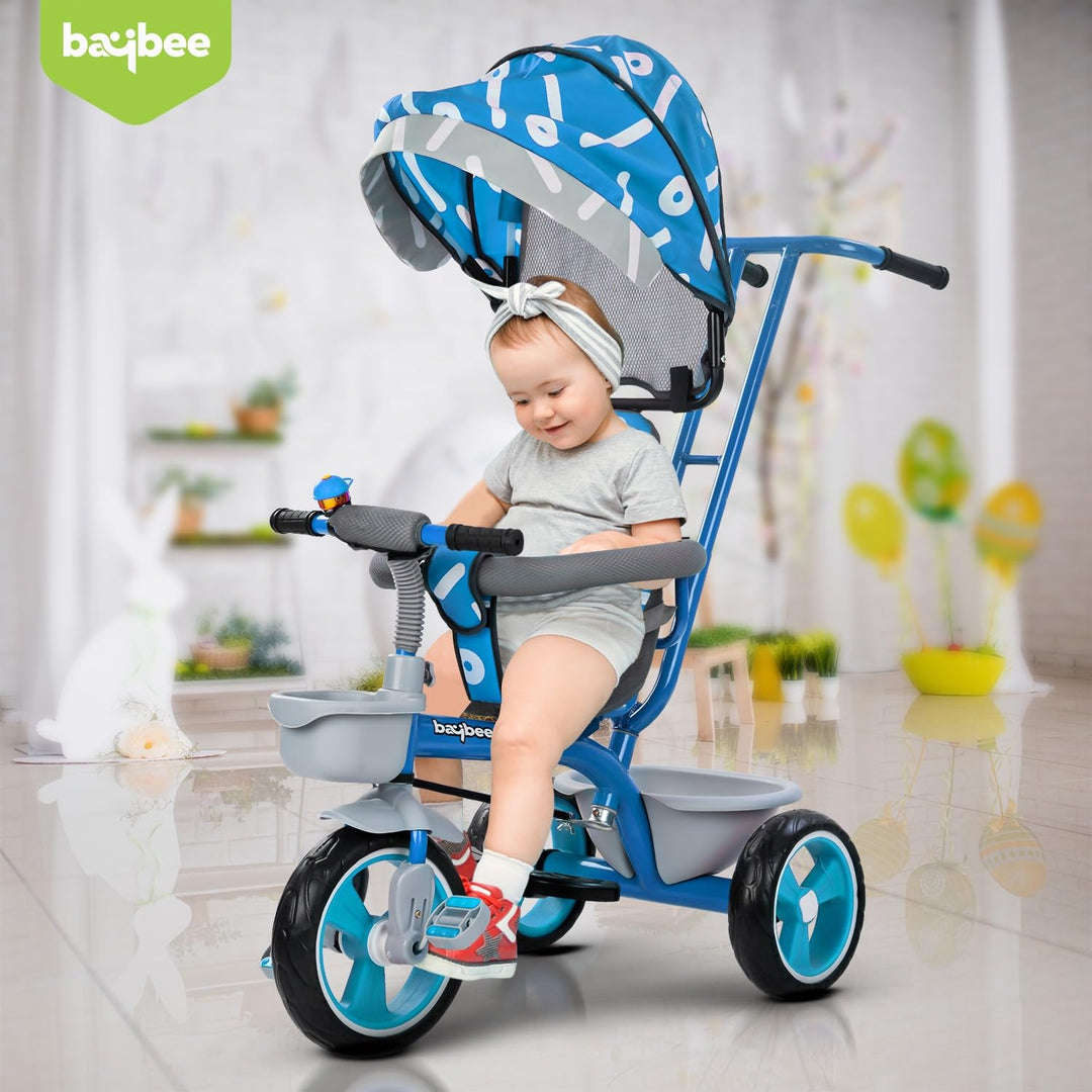 Trico 2 in 1 Baby Tricycles for Kids, Plug N Play Tricycle with Parental Handle, Canopy, & Safety Belt