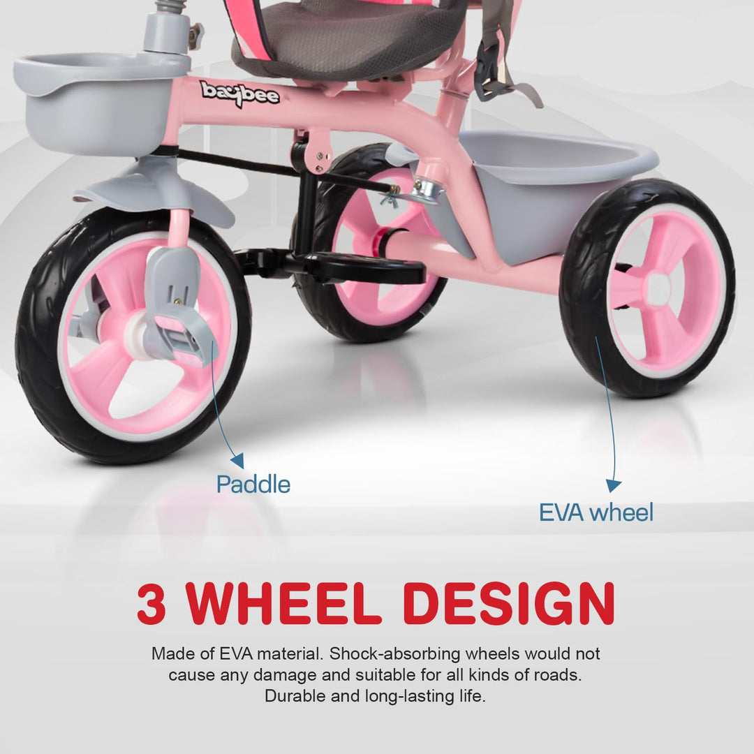 Trico 2 in 1 Baby Tricycles for Kids, Plug N Play Tricycle with Parental Handle, Canopy, & Safety Belt