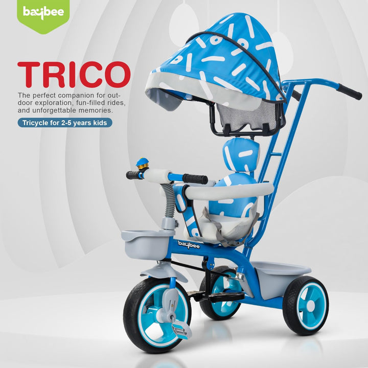 Trico 2 in 1 Baby Tricycles for Kids, Plug N Play Tricycle with Parental Handle, Canopy, & Safety Belt