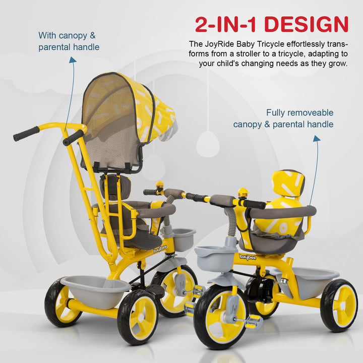 Trico 2 in 1 Baby Tricycles for Kids, Plug N Play Tricycle with Parental Handle, Canopy, & Safety Belt