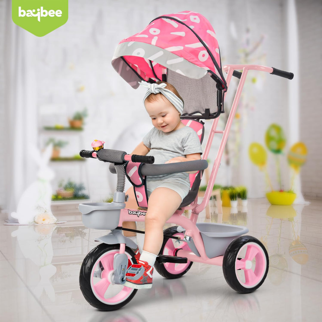 Trico 2 in 1 Baby Tricycles for Kids, Plug N Play Tricycle with Parental Handle, Canopy, & Safety Belt