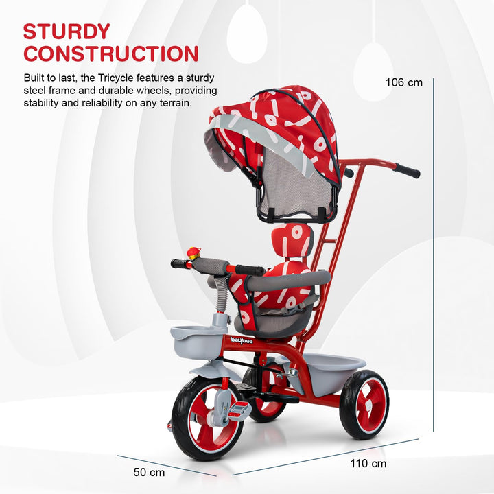 Trico 2 in 1 Baby Tricycles for Kids, Plug N Play Tricycle with Parental Handle, Canopy, & Safety Belt