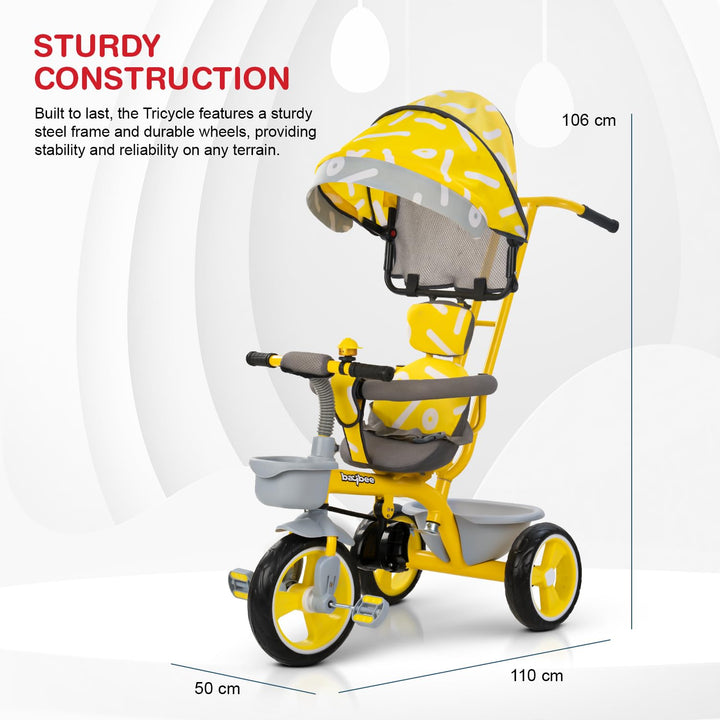 Trico 2 in 1 Baby Tricycles for Kids, Plug N Play Tricycle with Parental Handle, Canopy, & Safety Belt