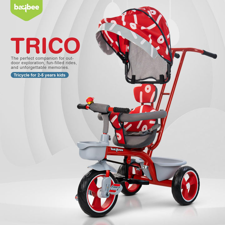 Trico 2 in 1 Baby Tricycles for Kids, Plug N Play Tricycle with Parental Handle, Canopy, & Safety Belt