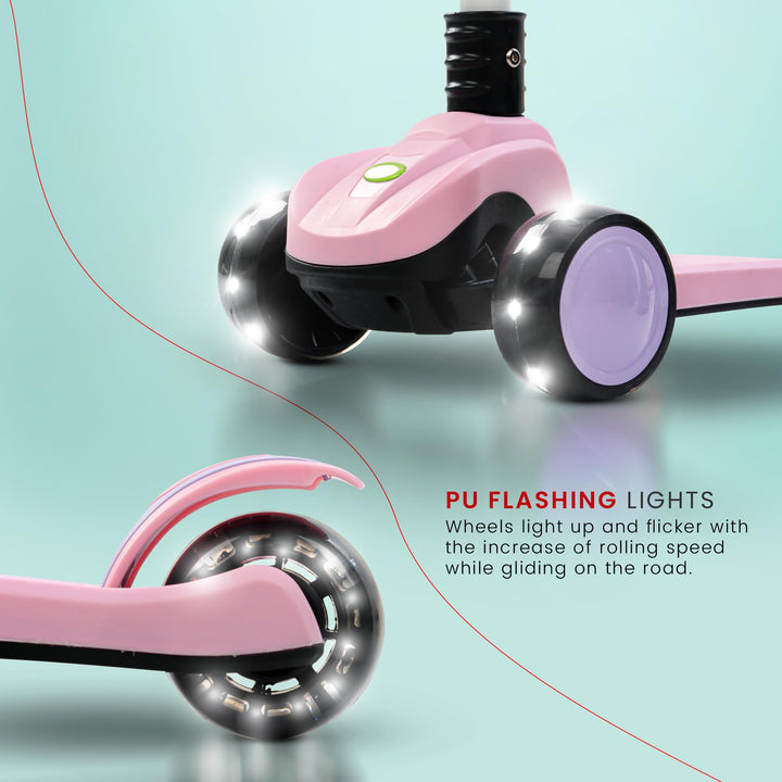 Phantom Skate Scooter for Kids, Foaldble 3 Wheel Kids Scooter with 3 Height Adjustable & Music | Kick Scooter with LED PU Wheels & Deck | Runner Scooter for Kids 2 to 10 Years Boy Girl