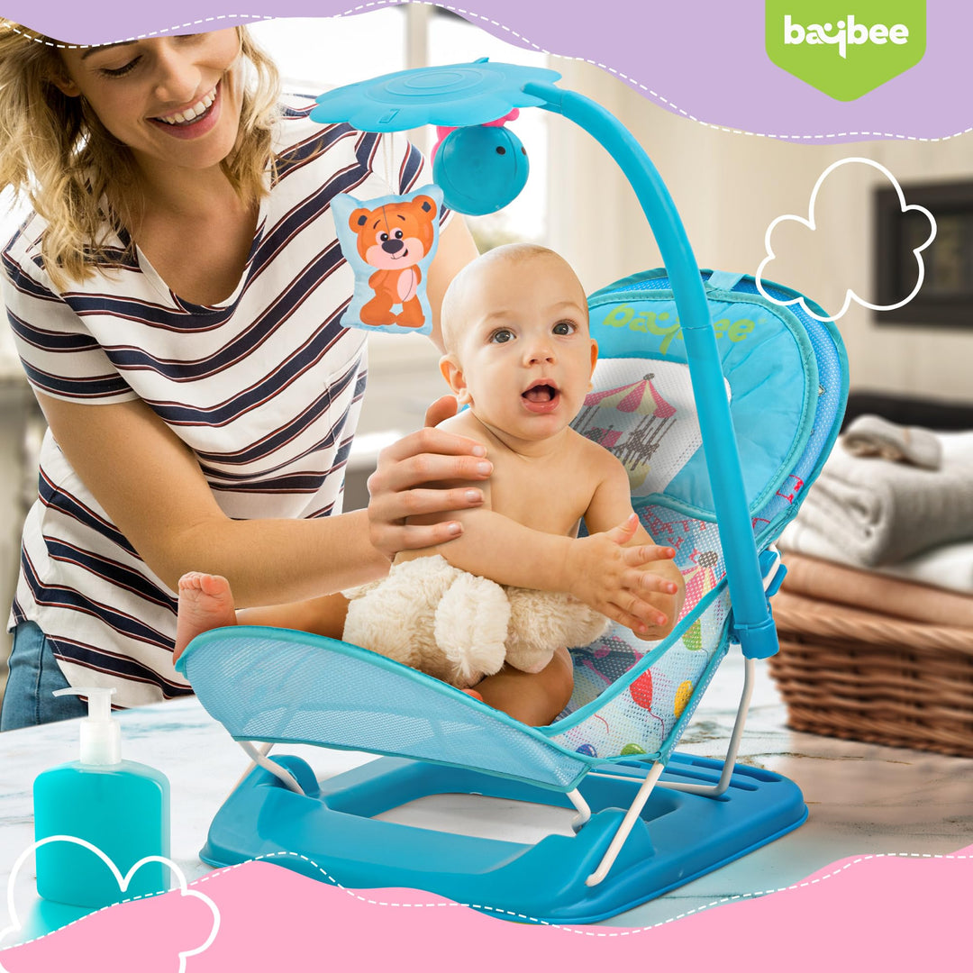 Duna Anti Slip Baby Bather for Baby 0-6 Months, Bathing Chair with Hanging Toy Bar, 3 Position Adjustable & Soft Mesh Seat, Baby Bath Seat Chair for Bath Tub with Suction Cup & Backrest