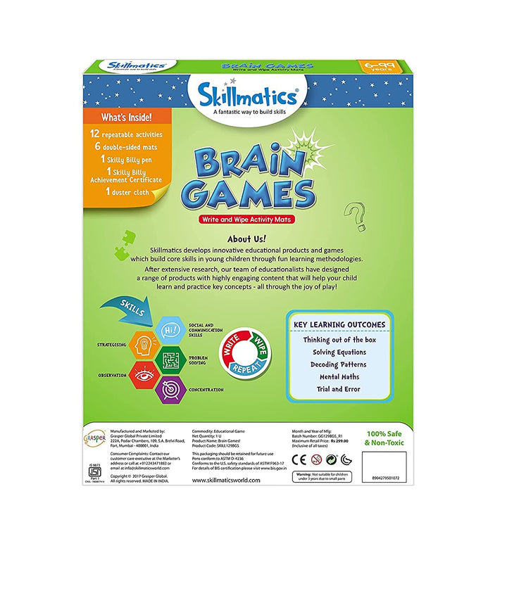 Skillmatics Educational Game - Brain Games, Reusable Activity Mats with Dry Erase Marker