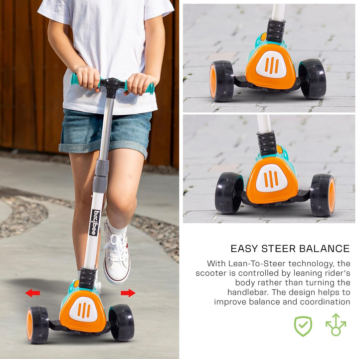 Dusty Kick Scooter for Kids, 3 Wheel Kids Scooter with Foldable & Height Adjustable Handle, Runner Scooter for Kids 3-12 Years Boys Girl