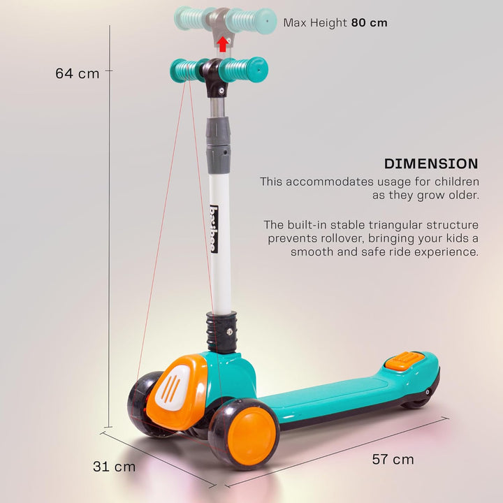 Dusty Kick Scooter for Kids, 3 Wheel Kids Scooter with Foldable & Height Adjustable Handle, Runner Scooter for Kids 3-12 Years Boys Girl