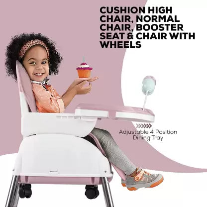 Baby Chair Convertible High Chair for Kids with Adjustable Height and Foldable Footrest|Cushion Feeding Seat for Toddler|Safety Belt Boys&Girls 6 Months to 5 Years