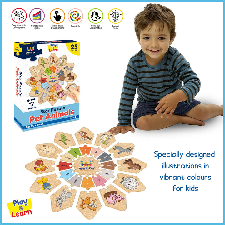 Webby Domestic Animals - Star Jigsaw Puzzle, Montessori Early Educational