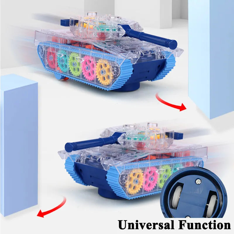 Tank Toy with Realistic Light and Sound / Electric Universal Transparent Gear Tank / Kids Indoor & Outdoor Birthday Gifts for Over 3 Years Old Boys