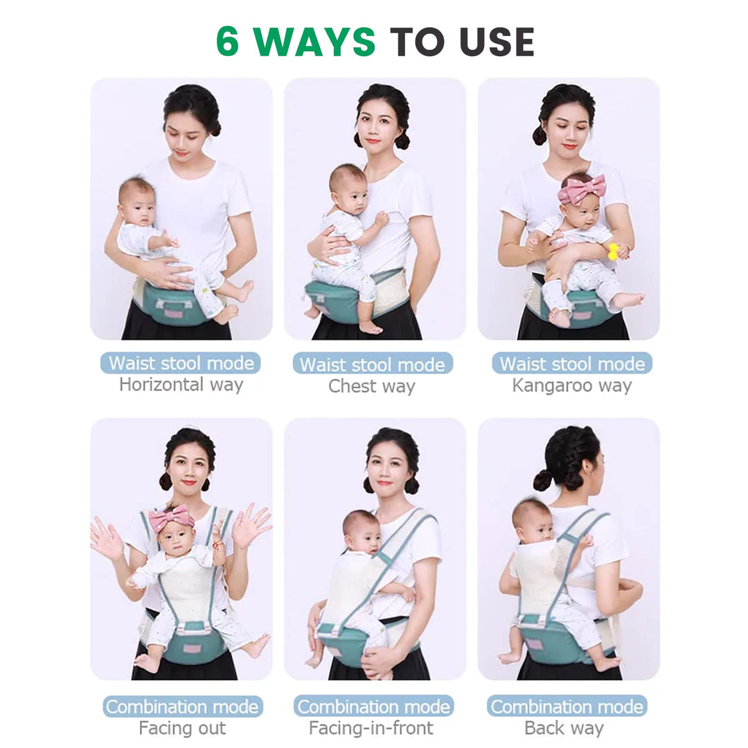 6 in 1 Ergo Hip Seat Baby Carrier with 6 Carry Positions, Baby Carrier Cum Kangaroo Bag | Baby Carry Sling Front Back Carrier with Safety Belt | Baby Carry Bags for 0 to 2 Years