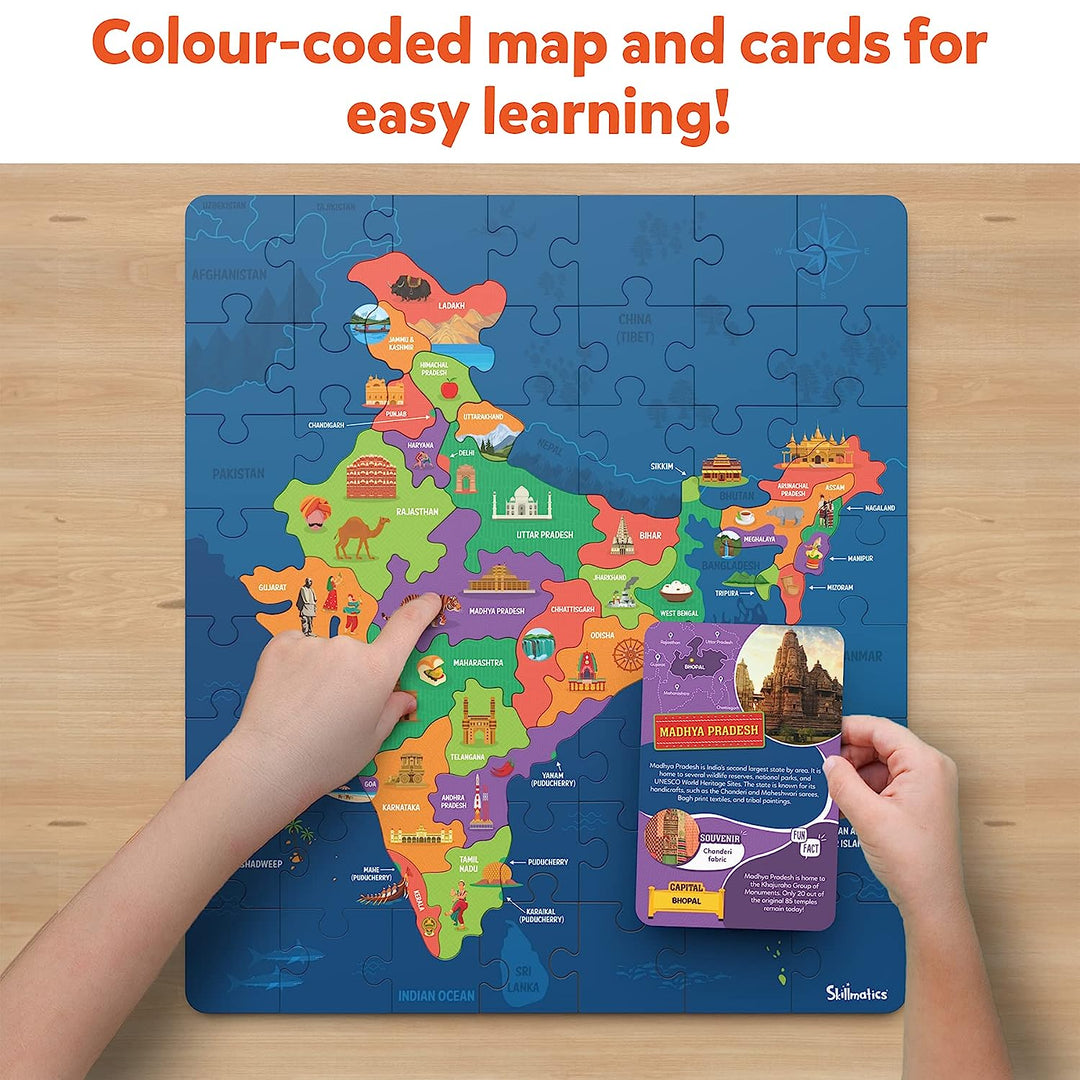 Skillmatics India Map Puzzle - 70 Pieces, Educational Toy for Learning 300+ Facts