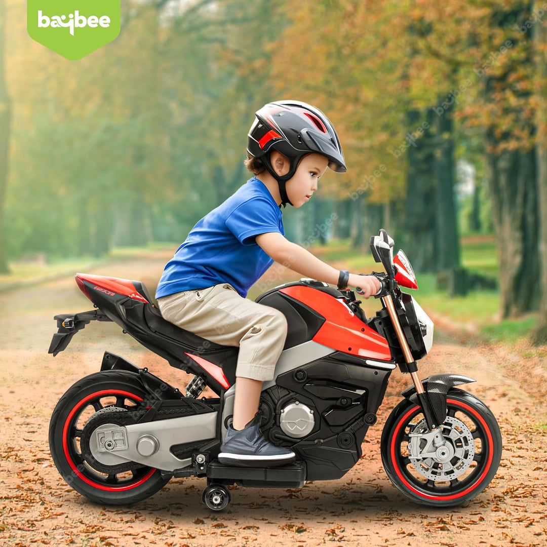 Kidzon Rechargeable Battery Operated Bike for Kids, Ride on Kids Bike with LED Light, Bluetooth & Music | Baby Battery Bike | Electric Bike for Kids to Drive 3 to 8 Years Boys Girls (Red)