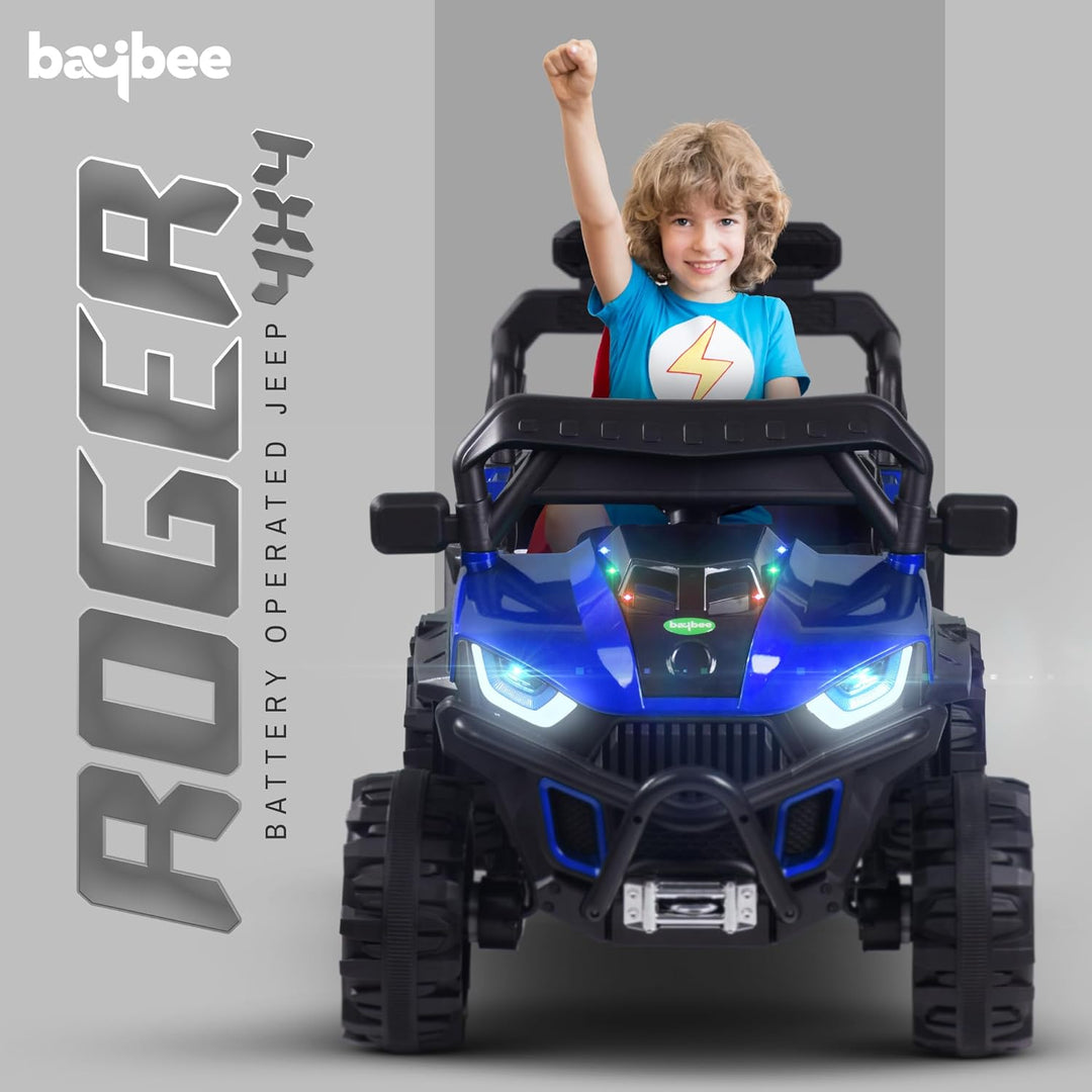 Roger Battery Operated Jeep for Kids with Remote Control, LED Light, Bluetooth & Music, Baby Electric Car Jeep, Rechargeable Car for Kids 3 to 8 Years