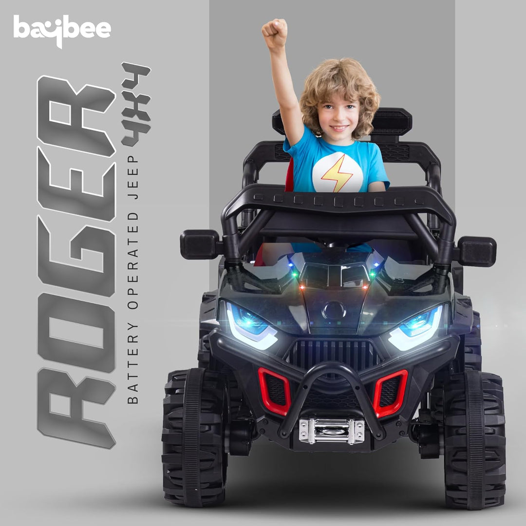 Roger Battery Operated Jeep for Kids with Remote Control, LED Light, Bluetooth & Music, Baby Electric Car Jeep, Rechargeable Car for Kids 3 to 8 Years