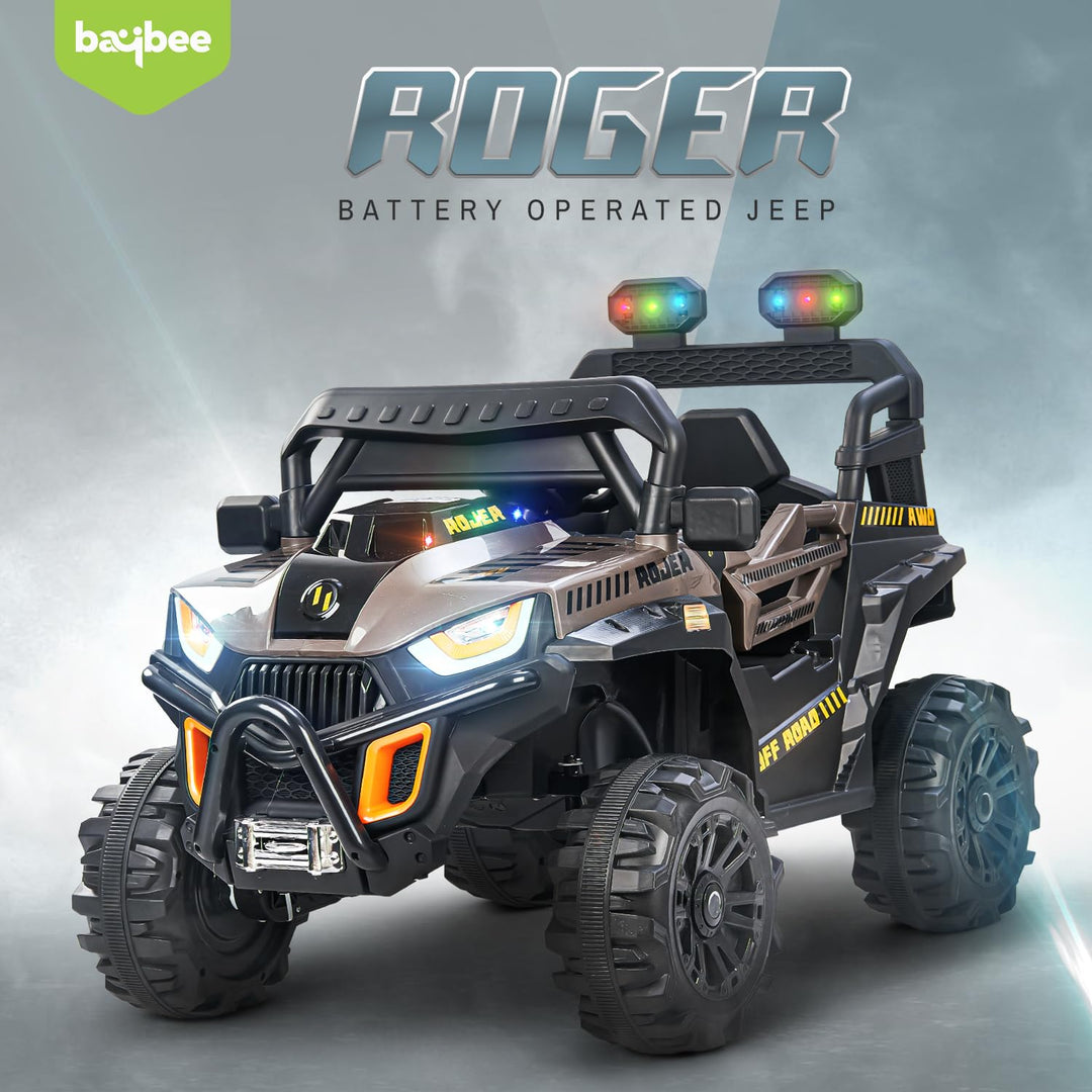 Roger Battery Operated Jeep for Kids with Remote Control, LED Light, Bluetooth & Music, Baby Electric Car Jeep, Rechargeable Car for Kids 3 to 8 Years