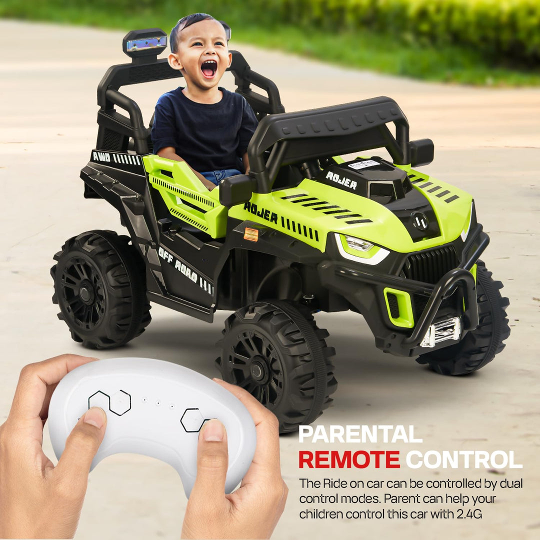 Roger Battery Operated Jeep for Kids with Remote Control, LED Light, Bluetooth & Music, Baby Electric Car Jeep, Rechargeable Car for Kids 3 to 8 Years