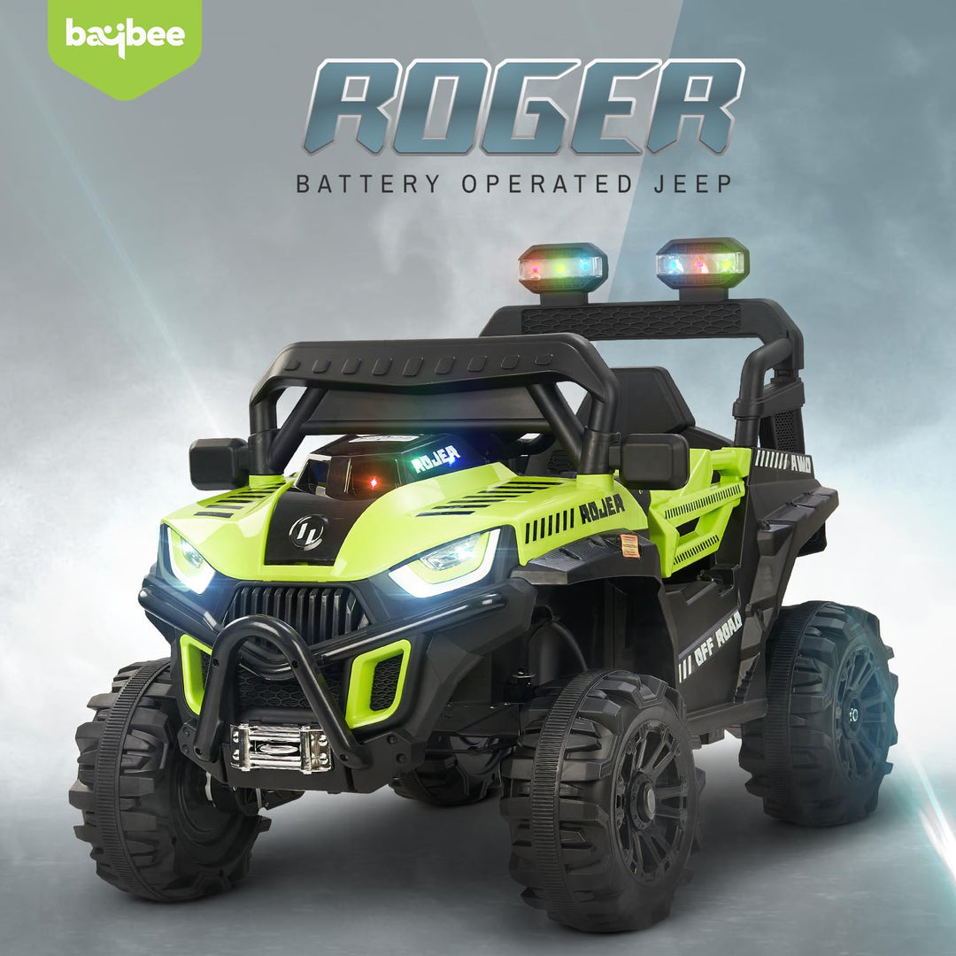 Roger Battery Operated Jeep for Kids with Remote Control, LED Light, Bluetooth & Music, Baby Electric Car Jeep, Rechargeable Car for Kids 3 to 8 Years