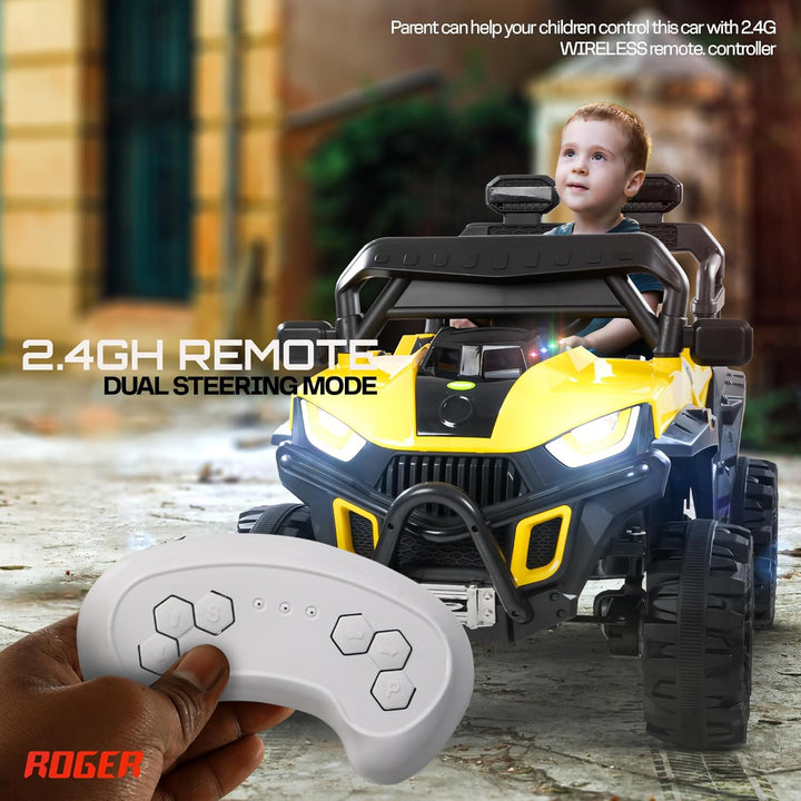 Roger Battery Operated Jeep for Kids with Remote Control, LED Light, Bluetooth & Music, Baby Electric Car Jeep, Rechargeable Car for Kids 3 to 8 Years