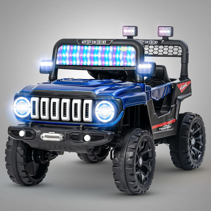 KIDZON Turbo Trek Battery Operated Jeep for Kids, Ride on Toy Baby Car with LED & RGB Light & Music, Rechargeable Electric Jeep, Big Battery Car for Kids to Drive 3 to 8 Years Boys Girls