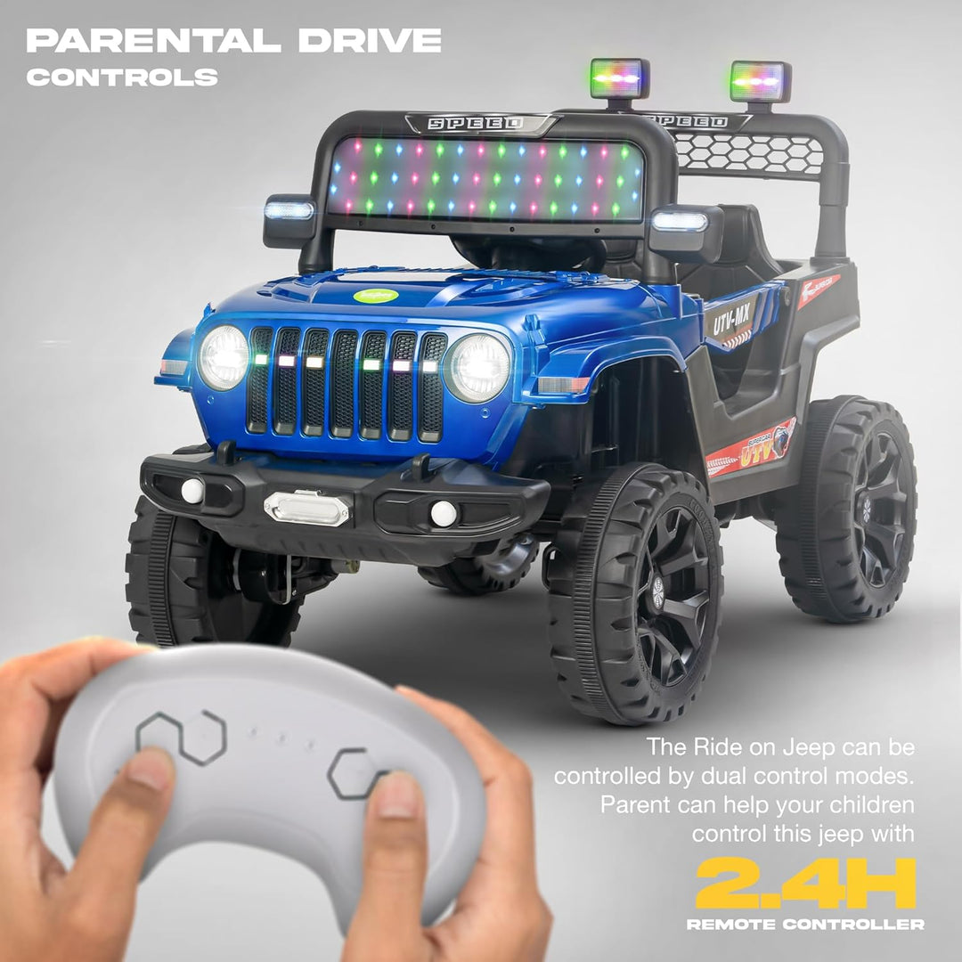 KIDZON Maxey 4x4 Battery Operated Jeep for Kids, Ride on Toy Rechargeable Baby Car with LED & RGB Light & Music, Kids Big Battery Car, Electric Jeep for Kids to Drive 3 to 8 Years Boys Girls