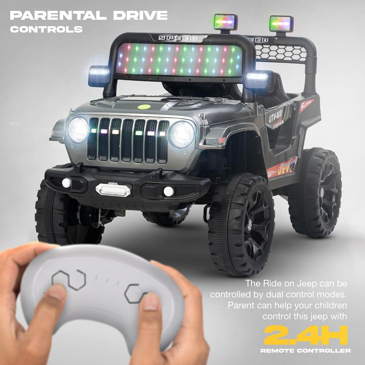 KIDZON Maxey 4x4 Battery Operated Jeep for Kids, Ride on Toy Rechargeable Baby Car with LED & RGB Light & Music, Kids Big Battery Car, Electric Jeep for Kids to Drive 3 to 8 Years Boys Girls