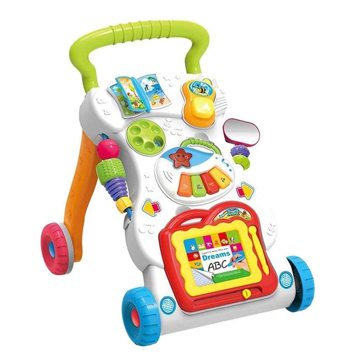 Walker with Wheels Music Baby First Walkers Cars Newborn Baby Walk Learning Cart 4 Wheels with Drawing Board Plastic Multi-Function (Pack of 1).)