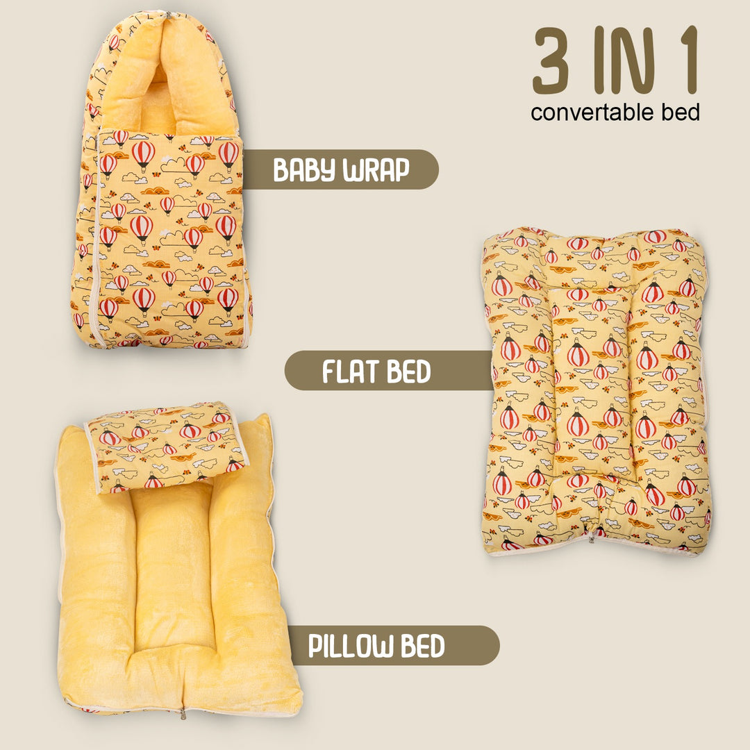 3 in 1 Velvet Cotton Baby Bed Cum Carry Bed, Printed Baby Sleeping Bag-Baby Bed-Infant Portable Bassinet-Nest for Co-Sleeping Baby Bedding for New Born 0-6 Months