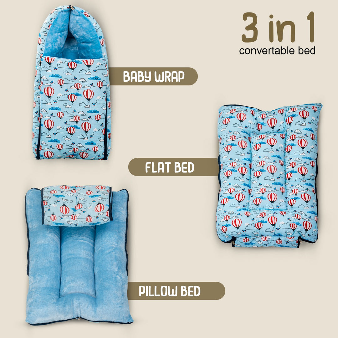 3 in 1 Velvet Cotton Baby Bed Cum Carry Bed, Printed Baby Sleeping Bag-Baby Bed-Infant Portable Bassinet-Nest for Co-Sleeping Baby Bedding for New Born 0-6 Months