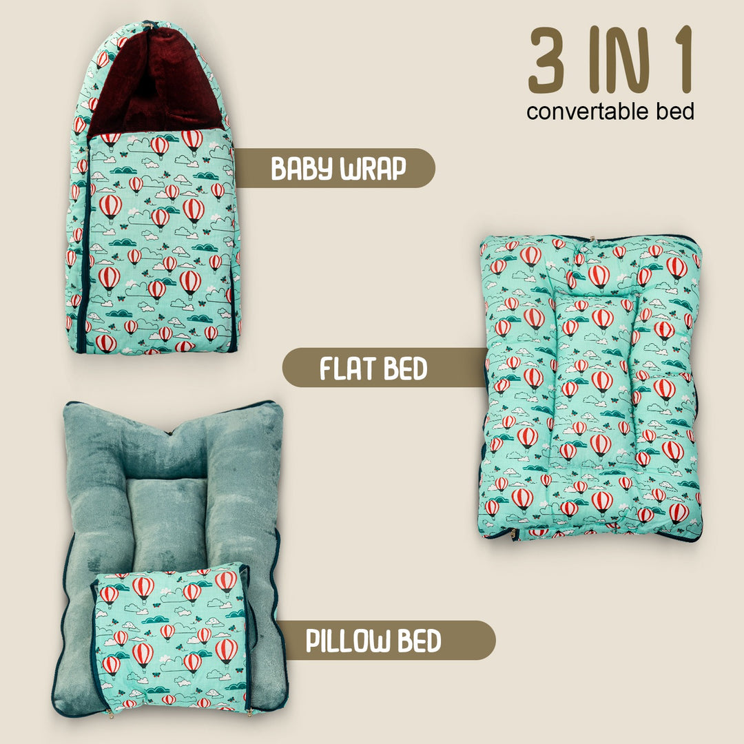 3 in 1 Velvet Cotton Baby Bed Cum Carry Bed, Printed Baby Sleeping Bag-Baby Bed-Infant Portable Bassinet-Nest for Co-Sleeping Baby Bedding for New Born 0-6 Months