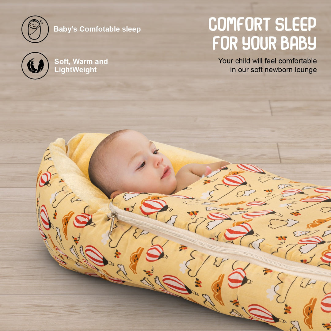 3 in 1 Velvet Cotton Baby Bed Cum Carry Bed, Printed Baby Sleeping Bag-Baby Bed-Infant Portable Bassinet-Nest for Co-Sleeping Baby Bedding for New Born 0-6 Months