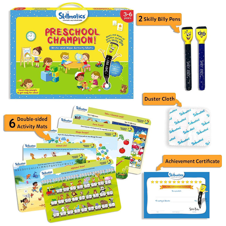 Skillmatics Educational Game - Preschool Champion, Reusable Activity Mats