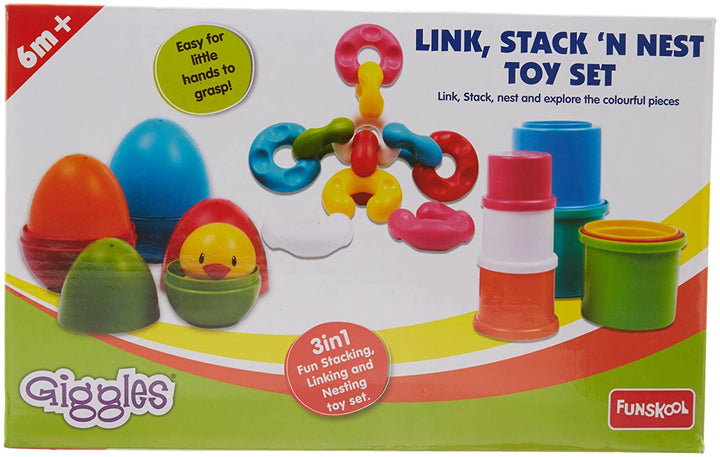 Link Stack N Nest Toy Set , Multicolour 3 in 1 gift set, Develops motor skills , 6 months & above, Infant and Preschool Toys