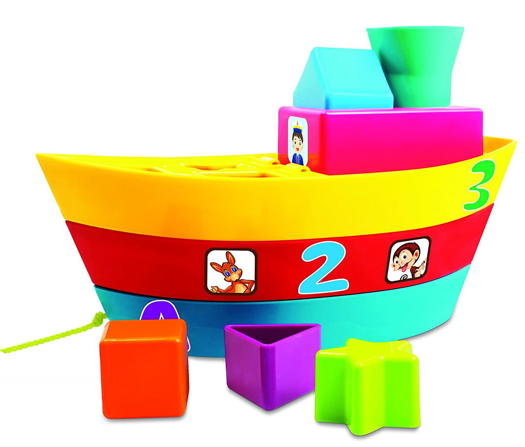 Stack A Boat, 2 in 1 Pull Along Toy, Walking, Shape Sorting,Pretend Play, 12 Months & Above, Infant and Preschool Toys Visit the Giggles Store