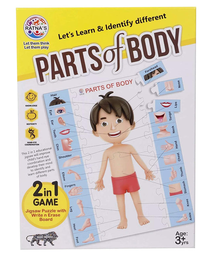 RATNA'S Parts of Body Jigsaw Puzzle for Kids with 2 in 1 Write and Wipe Board with Body Parts 24 Pieces