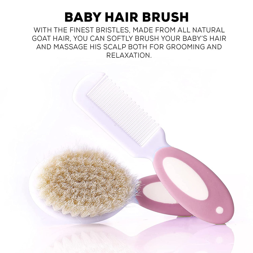 Premium 2 Piece Baby Hair Brush and Comb Set for Newborns and Toddlers Ultra Soft Bristles for Baby