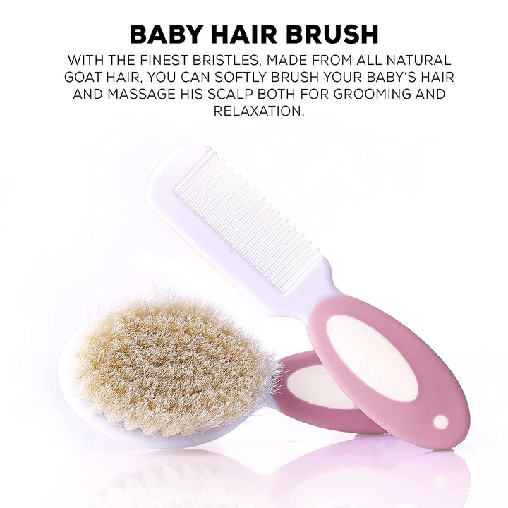 Premium 2 Piece Baby Hair Brush and Comb Set for Newborns and Toddlers Ultra Soft Bristles for Baby