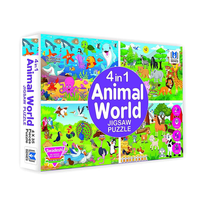 Ratna's 4 in 1 Animal World 4x35 140 Pieces Jigsaw Puzzle for Kids (SEA, WILD, BIRDS, FARM Animals)